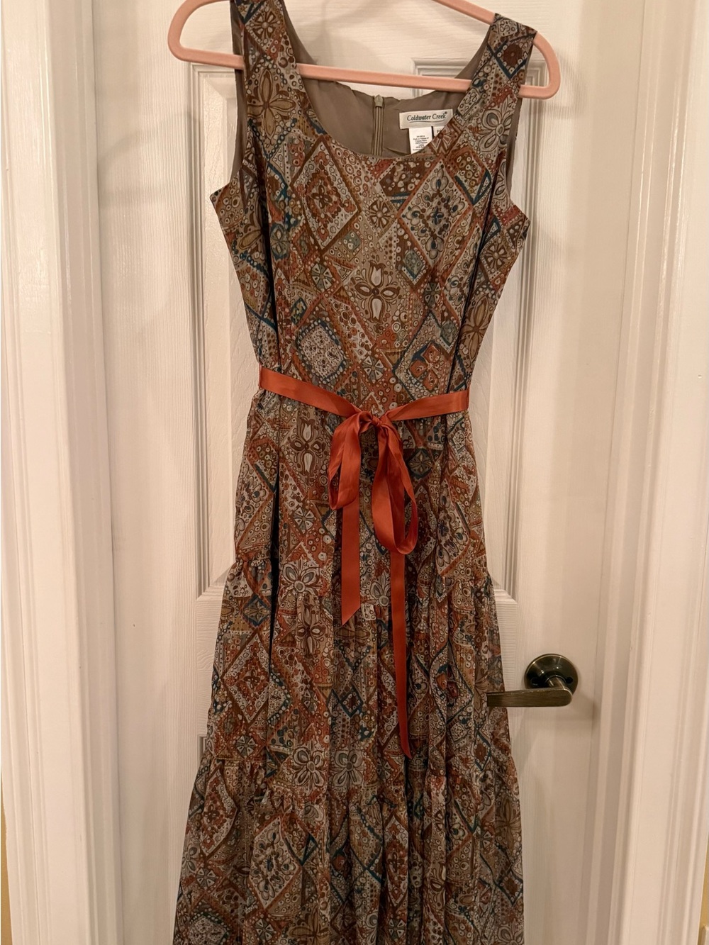 Coldwater Creek Boho Patchwork Print Tiered Midi Dress